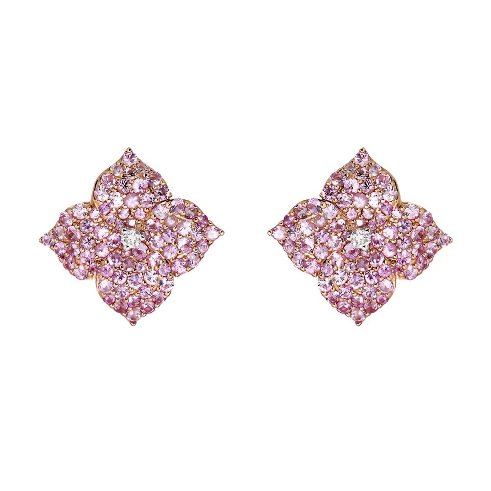 Piranesi 18k Rose Gold Fiore Large Pink Sapphire Flower Earrings